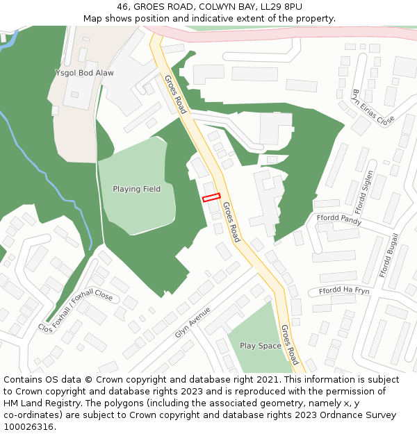46, GROES ROAD, COLWYN BAY, LL29 8PU: Location map and indicative extent of plot
