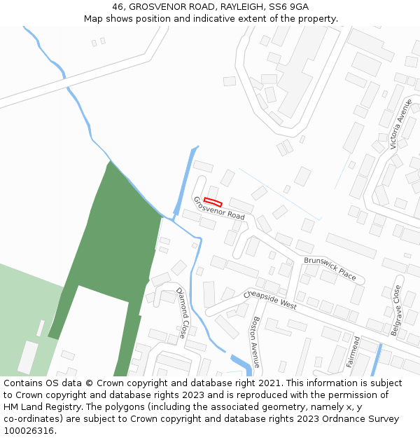 46, GROSVENOR ROAD, RAYLEIGH, SS6 9GA: Location map and indicative extent of plot