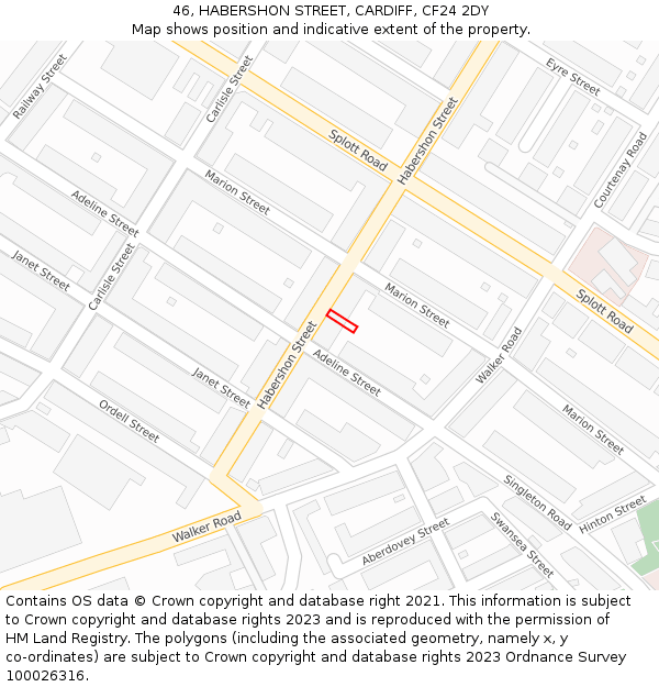 46, HABERSHON STREET, CARDIFF, CF24 2DY: Location map and indicative extent of plot