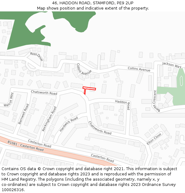 46, HADDON ROAD, STAMFORD, PE9 2UP: Location map and indicative extent of plot