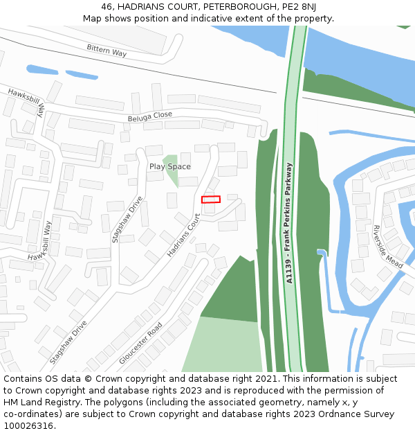 46, HADRIANS COURT, PETERBOROUGH, PE2 8NJ: Location map and indicative extent of plot