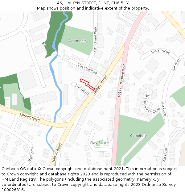 46, HALKYN STREET, FLINT, CH6 5HY: Location map and indicative extent of plot