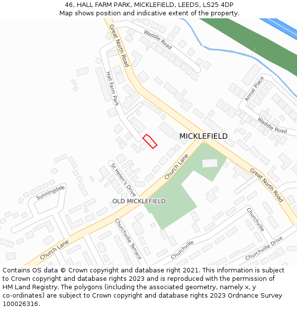 46, HALL FARM PARK, MICKLEFIELD, LEEDS, LS25 4DP: Location map and indicative extent of plot