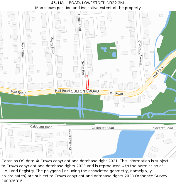 46, HALL ROAD, LOWESTOFT, NR32 3NL: Location map and indicative extent of plot