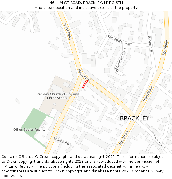 46, HALSE ROAD, BRACKLEY, NN13 6EH: Location map and indicative extent of plot