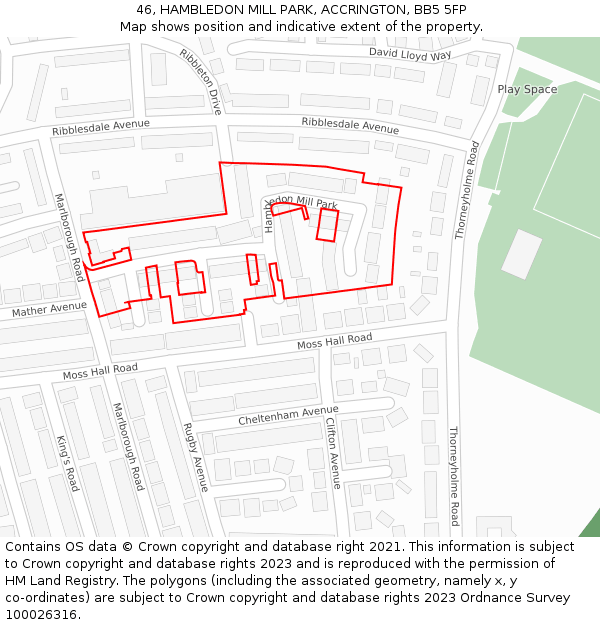 46, HAMBLEDON MILL PARK, ACCRINGTON, BB5 5FP: Location map and indicative extent of plot