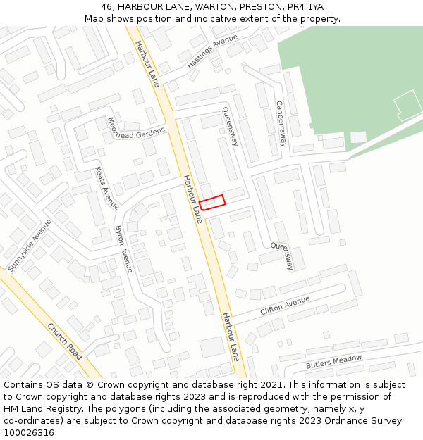 46, HARBOUR LANE, WARTON, PRESTON, PR4 1YA: Location map and indicative extent of plot