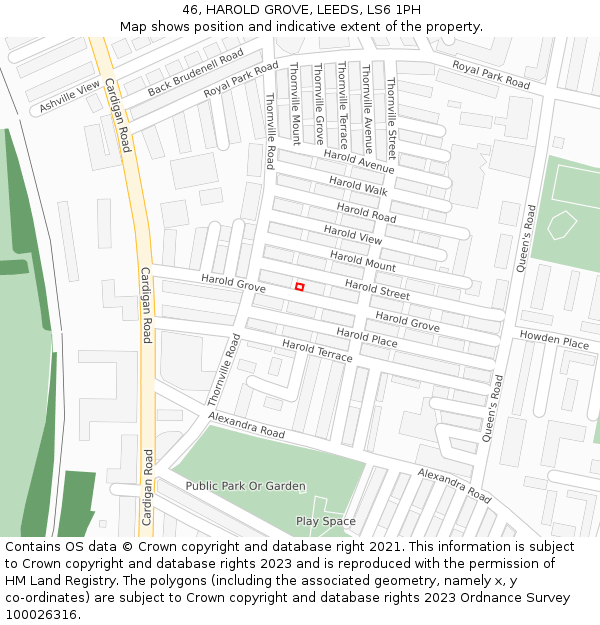 46, HAROLD GROVE, LEEDS, LS6 1PH: Location map and indicative extent of plot