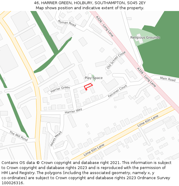 46, HARRIER GREEN, HOLBURY, SOUTHAMPTON, SO45 2EY: Location map and indicative extent of plot