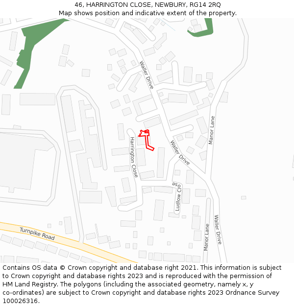 46, HARRINGTON CLOSE, NEWBURY, RG14 2RQ: Location map and indicative extent of plot