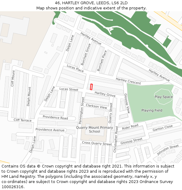 46, HARTLEY GROVE, LEEDS, LS6 2LD: Location map and indicative extent of plot