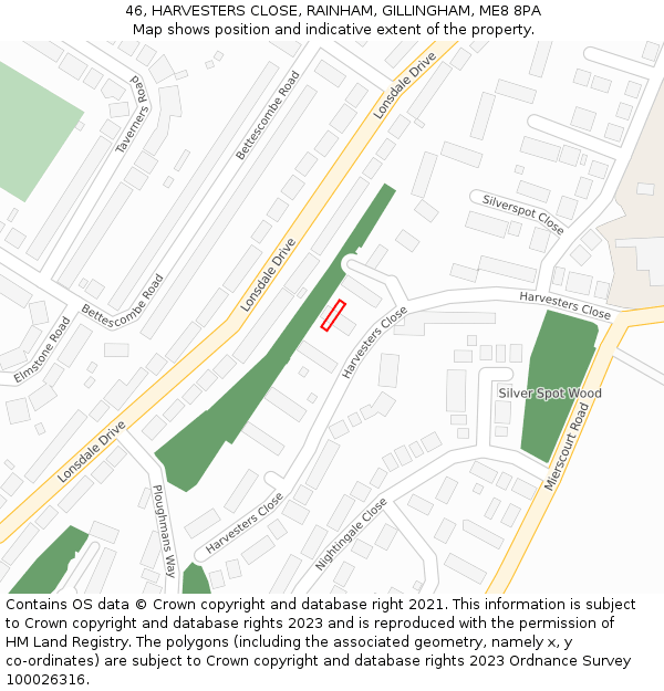 46, HARVESTERS CLOSE, RAINHAM, GILLINGHAM, ME8 8PA: Location map and indicative extent of plot