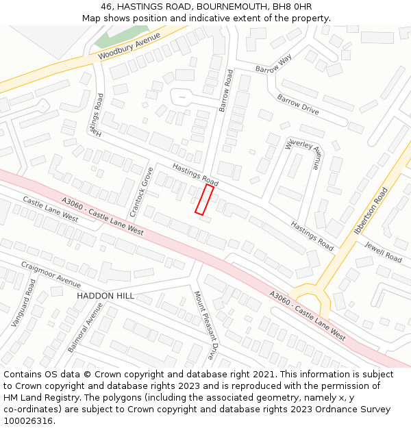 46, HASTINGS ROAD, BOURNEMOUTH, BH8 0HR: Location map and indicative extent of plot