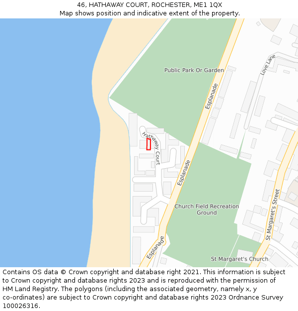 46, HATHAWAY COURT, ROCHESTER, ME1 1QX: Location map and indicative extent of plot