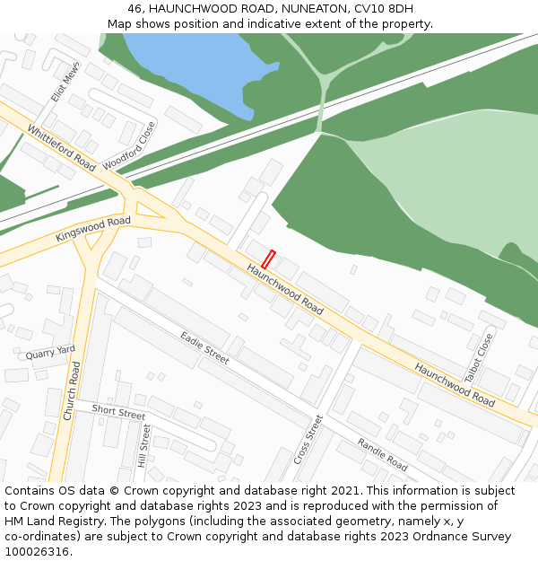 46, HAUNCHWOOD ROAD, NUNEATON, CV10 8DH: Location map and indicative extent of plot