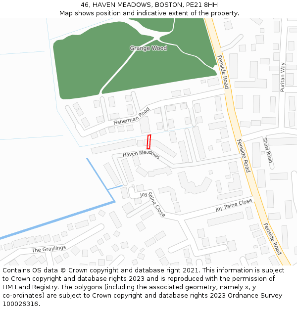 46, HAVEN MEADOWS, BOSTON, PE21 8HH: Location map and indicative extent of plot