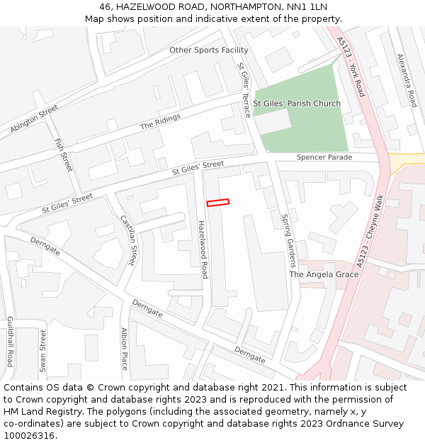 46, HAZELWOOD ROAD, NORTHAMPTON, NN1 1LN: Location map and indicative extent of plot