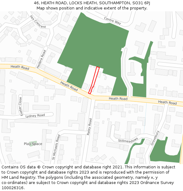 46, HEATH ROAD, LOCKS HEATH, SOUTHAMPTON, SO31 6PJ: Location map and indicative extent of plot