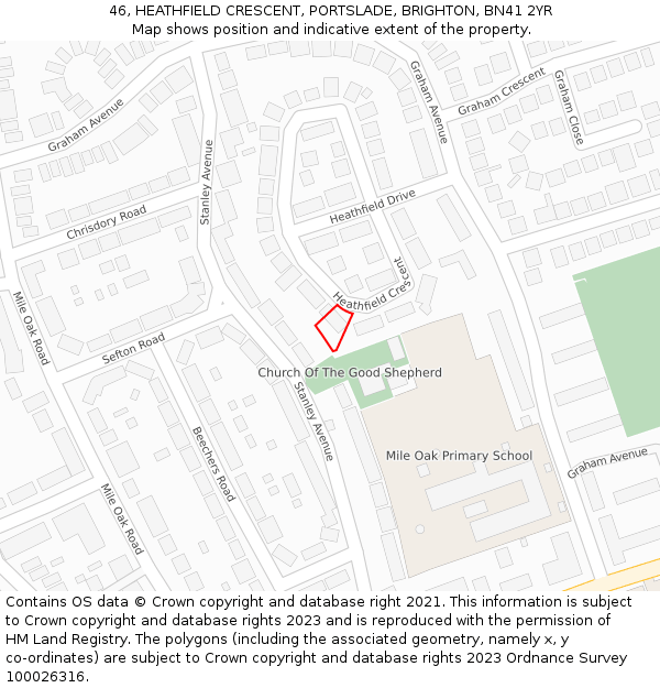 46, HEATHFIELD CRESCENT, PORTSLADE, BRIGHTON, BN41 2YR: Location map and indicative extent of plot