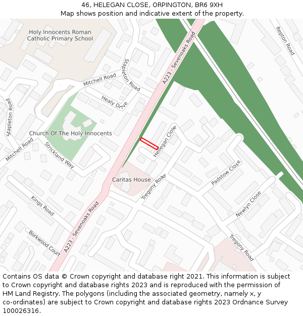 46, HELEGAN CLOSE, ORPINGTON, BR6 9XH: Location map and indicative extent of plot
