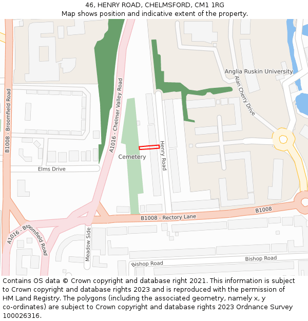 46, HENRY ROAD, CHELMSFORD, CM1 1RG: Location map and indicative extent of plot