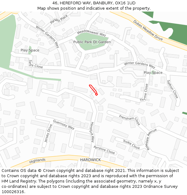 46, HEREFORD WAY, BANBURY, OX16 1UD: Location map and indicative extent of plot
