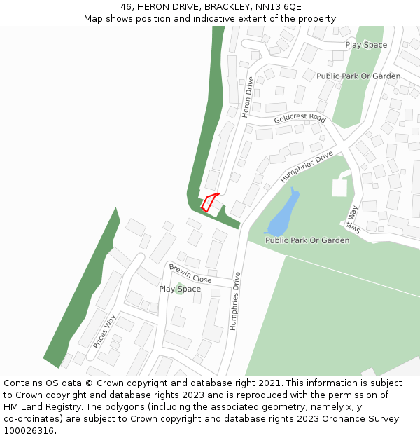 46, HERON DRIVE, BRACKLEY, NN13 6QE: Location map and indicative extent of plot