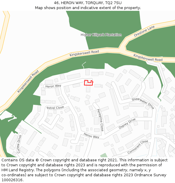 46, HERON WAY, TORQUAY, TQ2 7SU: Location map and indicative extent of plot