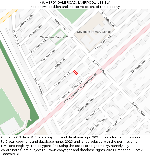 46, HERONDALE ROAD, LIVERPOOL, L18 1LA: Location map and indicative extent of plot