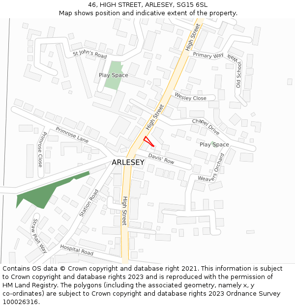 46, HIGH STREET, ARLESEY, SG15 6SL: Location map and indicative extent of plot