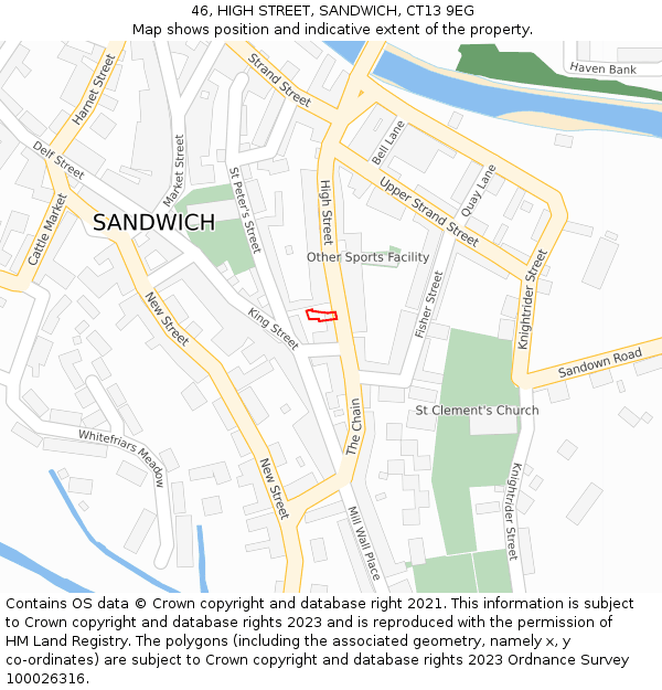 46, HIGH STREET, SANDWICH, CT13 9EG: Location map and indicative extent of plot