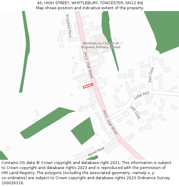 46, HIGH STREET, WHITTLEBURY, TOWCESTER, NN12 8XJ: Location map and indicative extent of plot