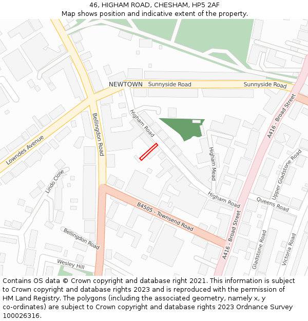 46, HIGHAM ROAD, CHESHAM, HP5 2AF: Location map and indicative extent of plot