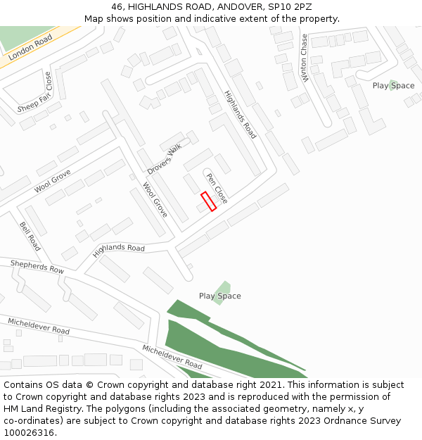 46, HIGHLANDS ROAD, ANDOVER, SP10 2PZ: Location map and indicative extent of plot