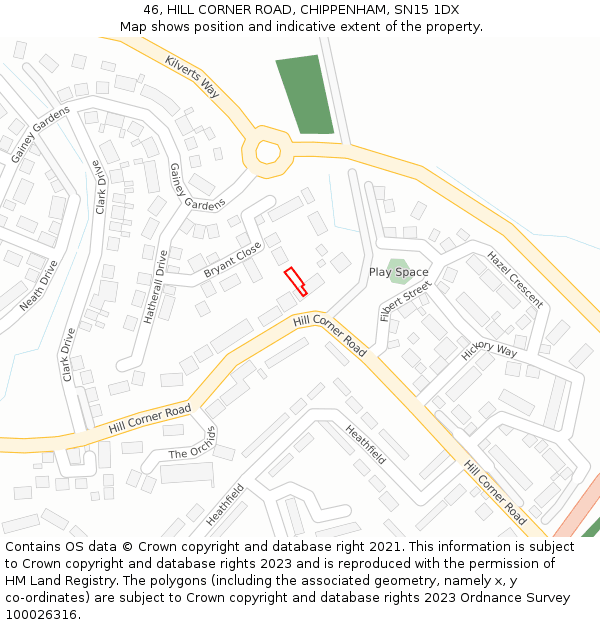 46, HILL CORNER ROAD, CHIPPENHAM, SN15 1DX: Location map and indicative extent of plot
