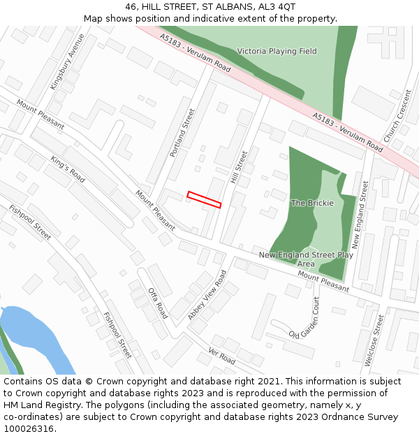 46, HILL STREET, ST ALBANS, AL3 4QT: Location map and indicative extent of plot