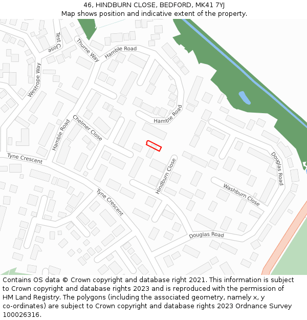 46, HINDBURN CLOSE, BEDFORD, MK41 7YJ: Location map and indicative extent of plot
