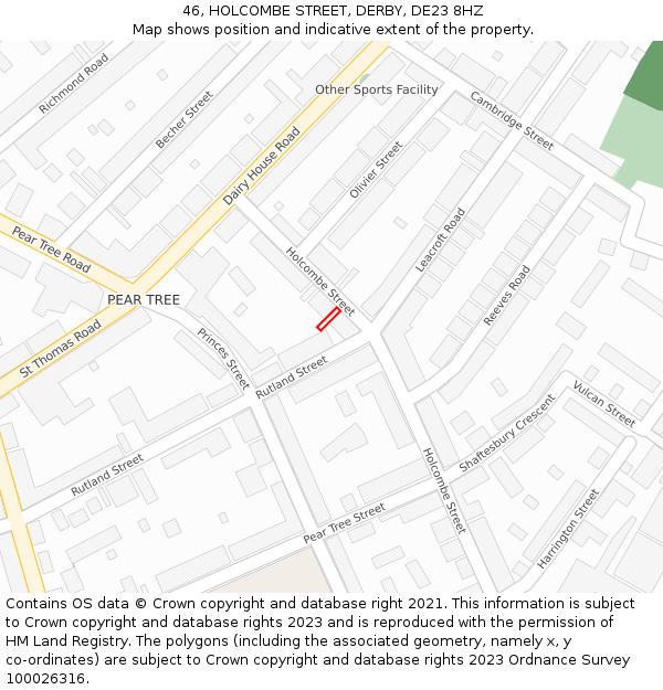 46, HOLCOMBE STREET, DERBY, DE23 8HZ: Location map and indicative extent of plot