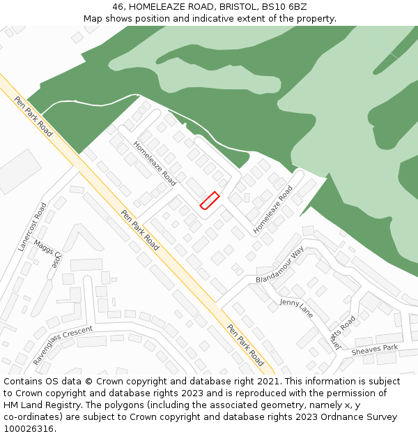 46, HOMELEAZE ROAD, BRISTOL, BS10 6BZ: Location map and indicative extent of plot