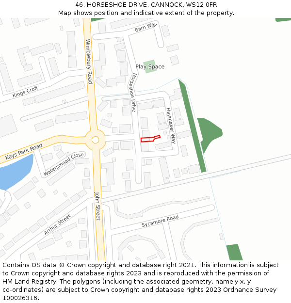 46, HORSESHOE DRIVE, CANNOCK, WS12 0FR: Location map and indicative extent of plot