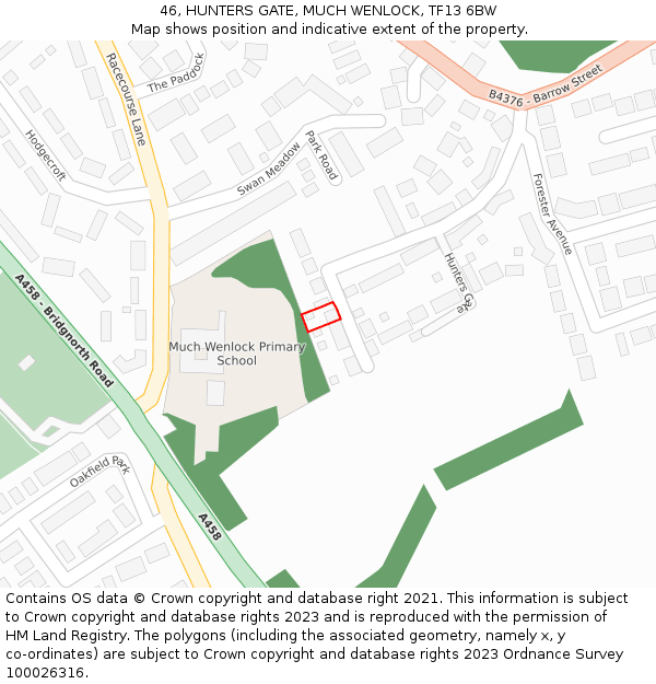 46, HUNTERS GATE, MUCH WENLOCK, TF13 6BW: Location map and indicative extent of plot