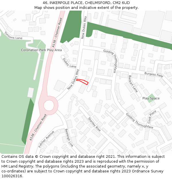46, INKERPOLE PLACE, CHELMSFORD, CM2 6UD: Location map and indicative extent of plot