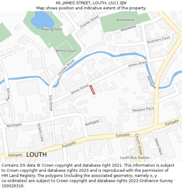 46, JAMES STREET, LOUTH, LN11 0JW: Location map and indicative extent of plot