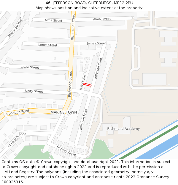 46, JEFFERSON ROAD, SHEERNESS, ME12 2PU: Location map and indicative extent of plot