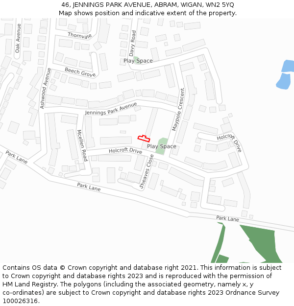 46, JENNINGS PARK AVENUE, ABRAM, WIGAN, WN2 5YQ: Location map and indicative extent of plot