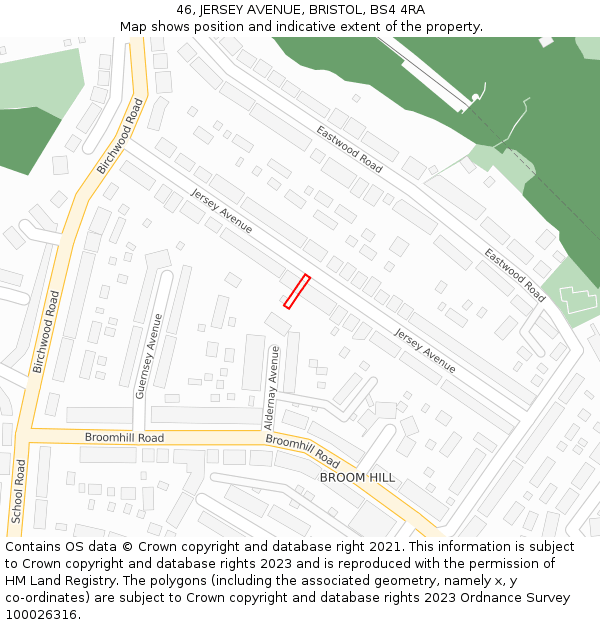 46, JERSEY AVENUE, BRISTOL, BS4 4RA: Location map and indicative extent of plot