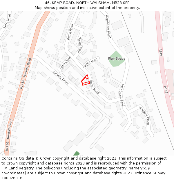 46, KEMP ROAD, NORTH WALSHAM, NR28 0FP: Location map and indicative extent of plot