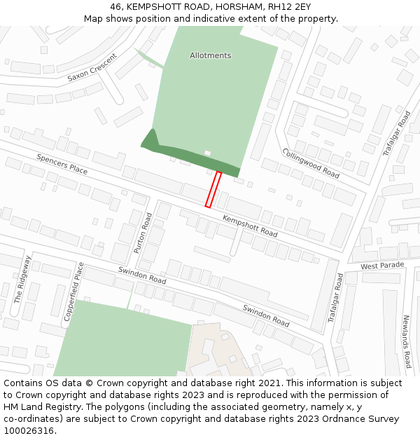 46, KEMPSHOTT ROAD, HORSHAM, RH12 2EY: Location map and indicative extent of plot