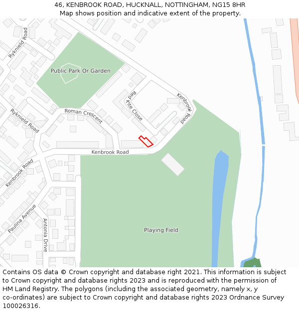 46, KENBROOK ROAD, HUCKNALL, NOTTINGHAM, NG15 8HR: Location map and indicative extent of plot