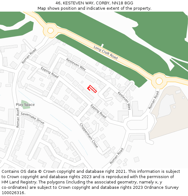 46, KESTEVEN WAY, CORBY, NN18 8GG: Location map and indicative extent of plot